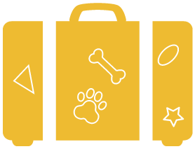 yellow suitcase with stickers - representing boarding services 